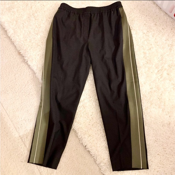 Brunello Cucinelli Wool charcoal black Slip On Pants frost green satin panel US8 - Picture 16 of 16